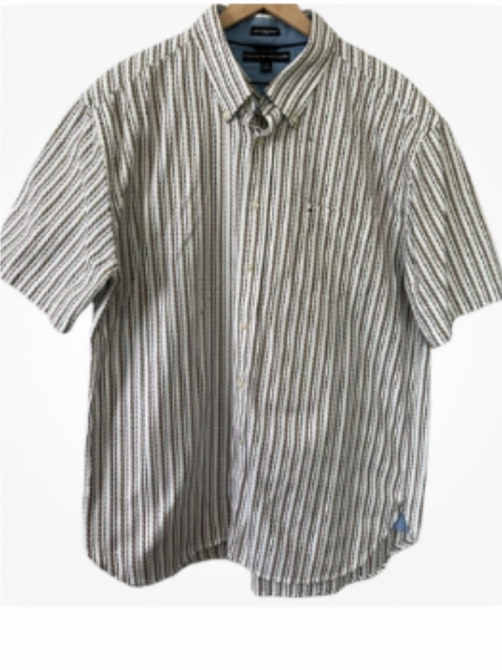 Tommy Hilfiger Mens XL Striped Shirt in 80's 2ply Fabric Short Sleeve
